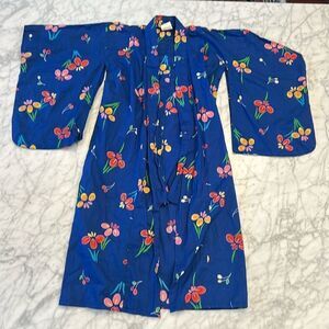 Girls Floral Bright Blue Geisha Kimono Sz 7/8